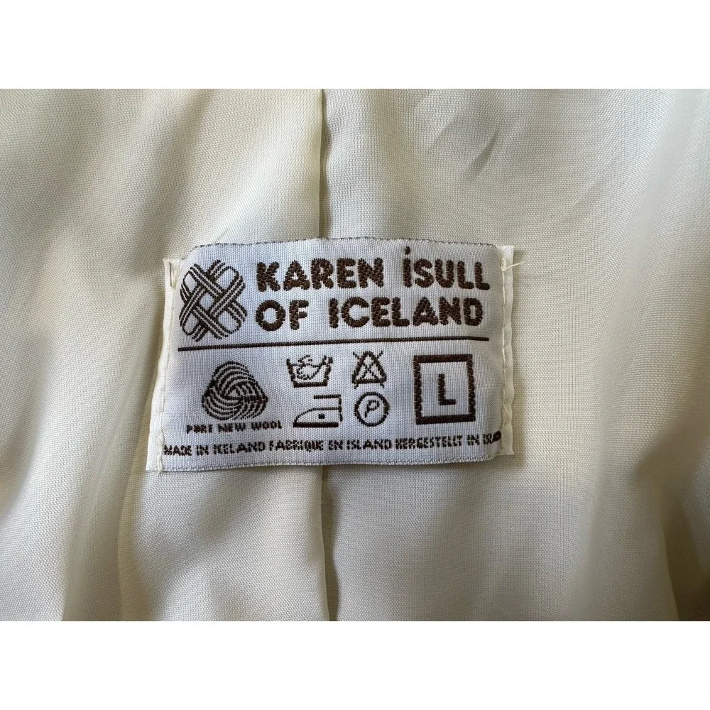 Vtg Karen Isull Of Iceland Wool Mohair Belted Duster Coat Cardigan Cream Brown L